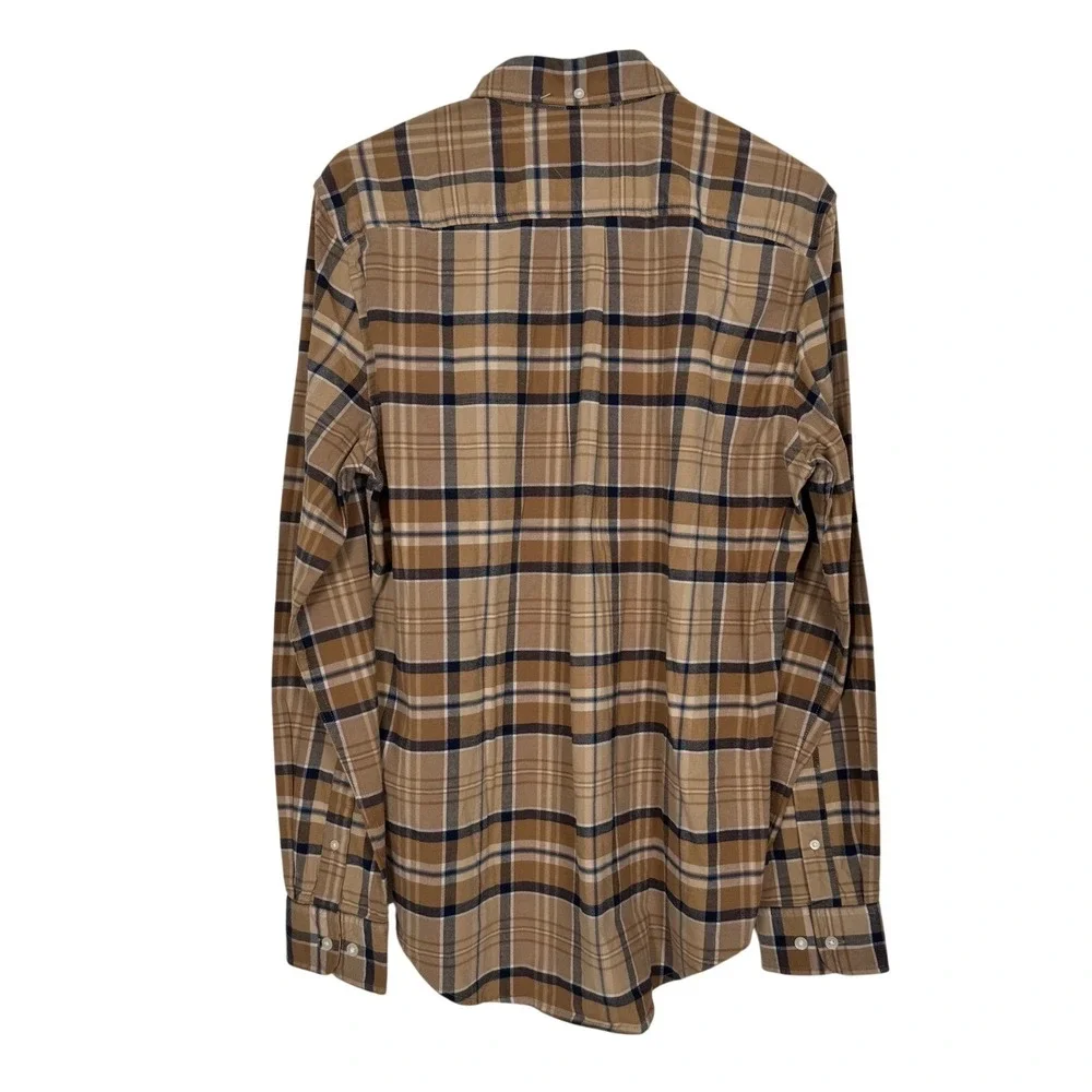 NWT Tommy Hilfiger Classic Fit Plaid Button Flannel Shirt Tan Navy Prep Grunge S